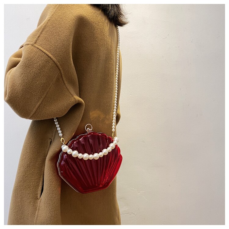 Acrylic Tote Transparent Shell bag PVC Women's Handbag Pearl strap Shoulder Messenger Bag