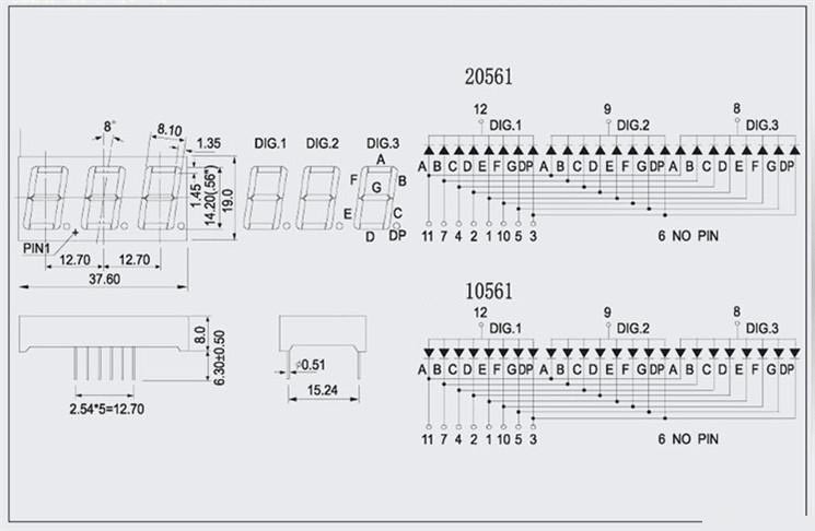 0.56 inch white 3 digit LED Display Module 0.56" 0.56in DIP digital tube Common cathode 7 Segment 3 Digital LED Display