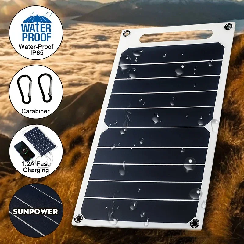 Przenośny panel słoneczny 30W z wodoodporną ładowarką USB 6,8V do użytku na zewnątrz, idealny na wędrówki, kemping i ładowanie telefonu komórkowego.