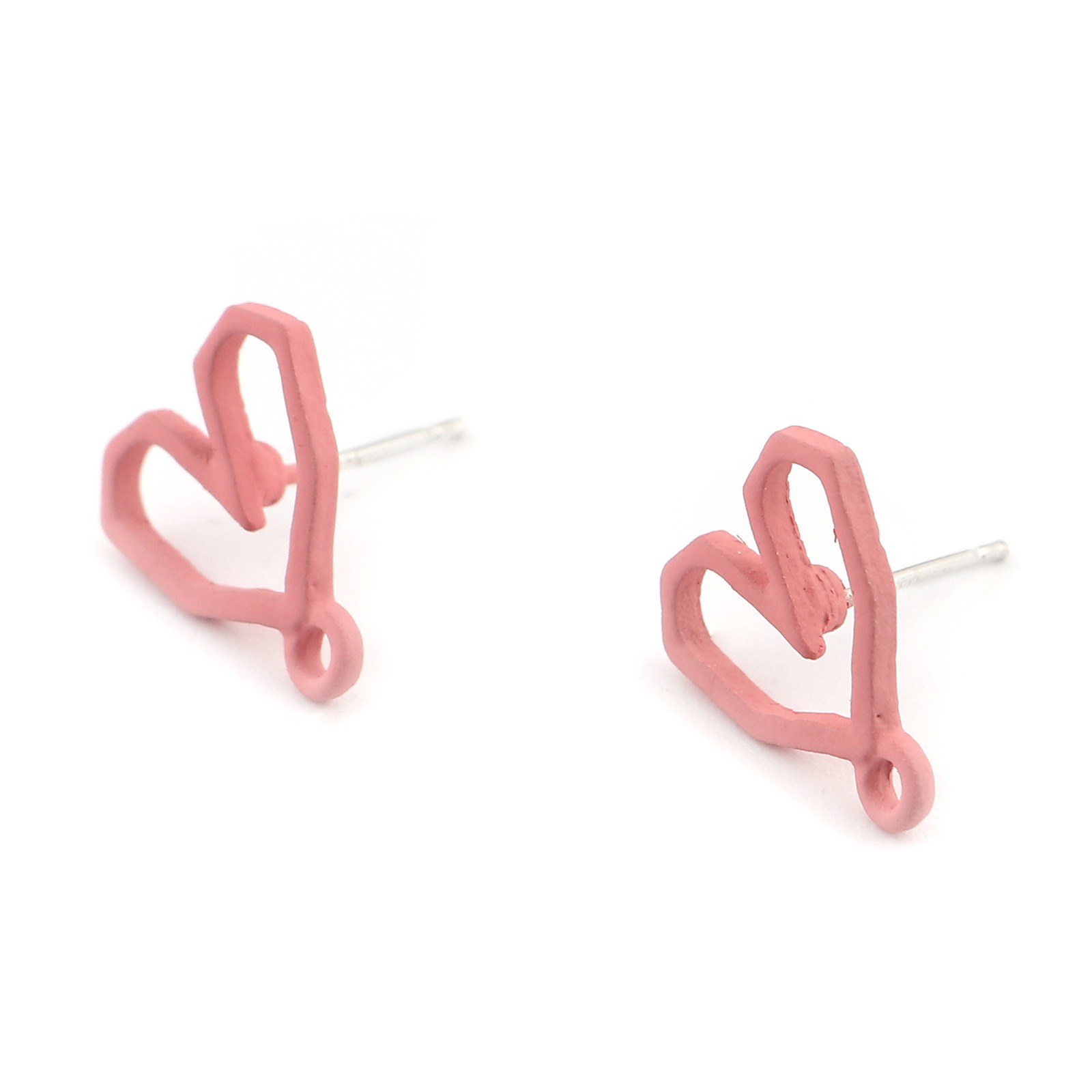 DoreenBeads Hadnmade Painted Ear Post Stud Earrings Findings Heart Multicolor W/ Loop DIY Making Women Jewelry 13mm x 12mm,4PCs: Pink