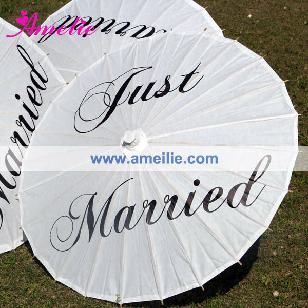 Paraguas de papel pintado Just Married, sombrilla de 84cm para fotografías de boda, decoración de boda, barato,