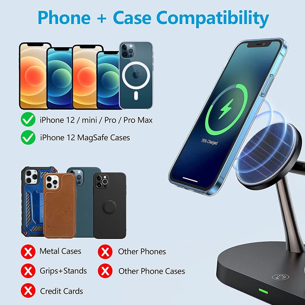 3 In 1 Draadloze Oplader Voor Iphone 12 Pro Max Magnetische Houder Voor Telefoon Apple Horloge Airpods Pro Inductie Draadloze laders