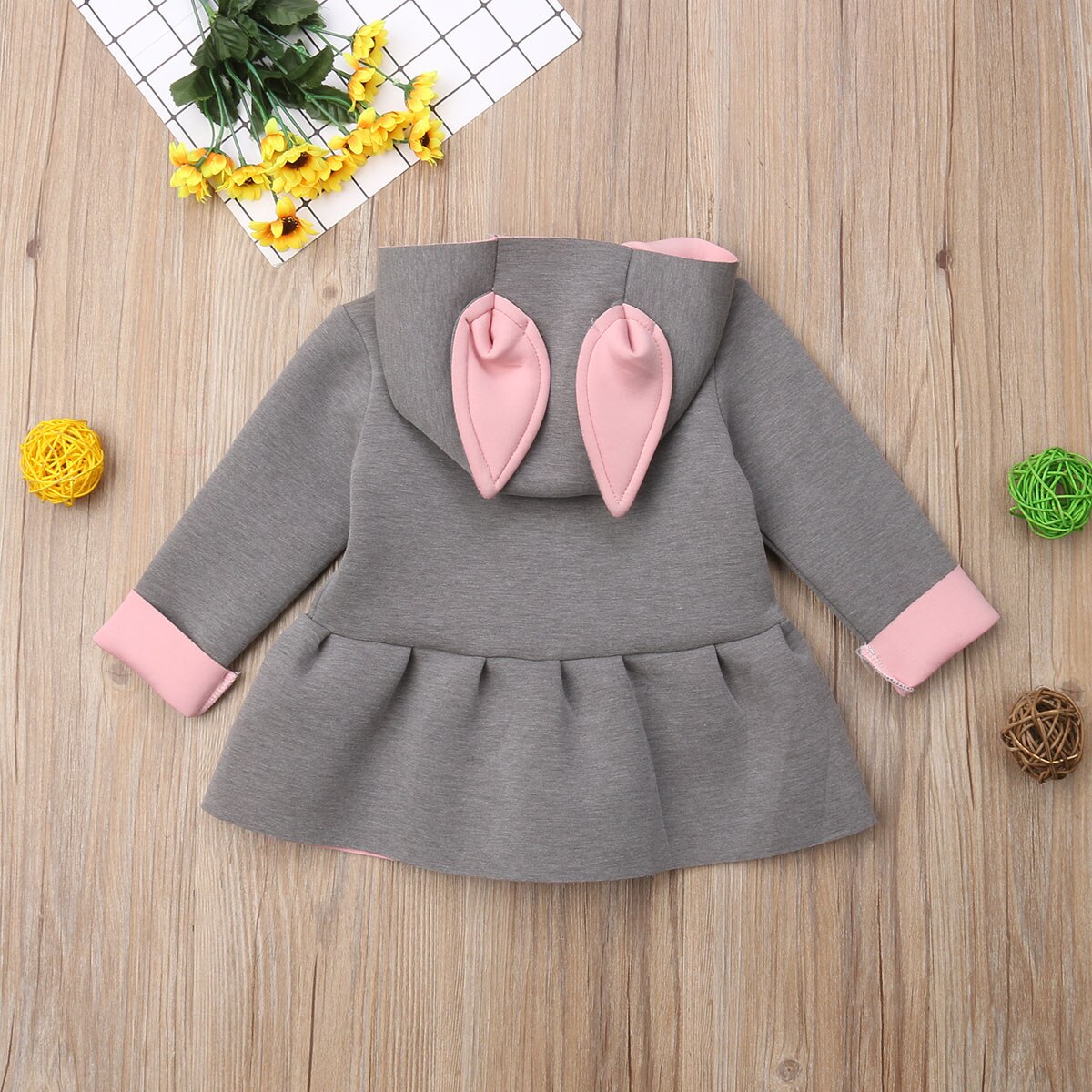 Leuke Peuter Baby Meisje Kapmantel Jas Rits Konijn Oor Herfst Winter Uitloper Kleding