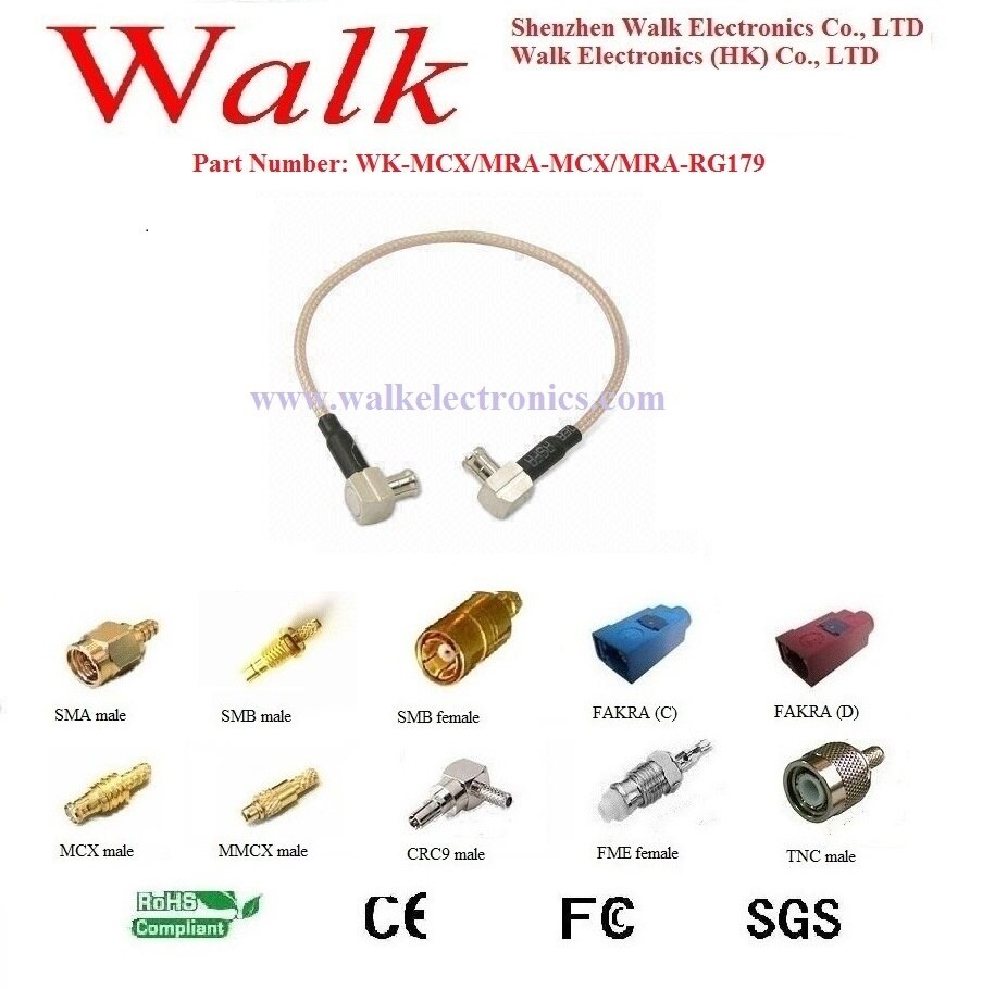 MCX männlich MCX männlich rg179 kabel, mcx rechtwinkligen rg179 kabel, RG179 mcx-anschluss kabel