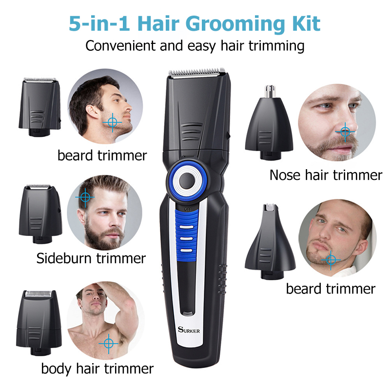 Five-in-one Multi-function Multi-head Shaver Nose Hair Sideburns USB Rechargeable Oil Head Carving Electric Hair Clipper