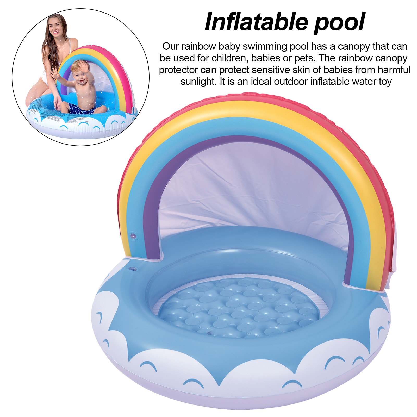 Regenboog Opblaasbare Baby Zwembad Met Luifel Zon Bescherming Pvc Water Wastafel Voor Thuis Leveringen Dh