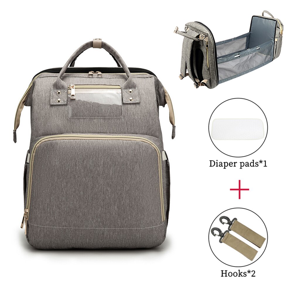 Multifunctional Diaper Bag Mother And Baby Bag Folding Baby Portable large Capacity Multi-Function outing Backpack Bed: Gray