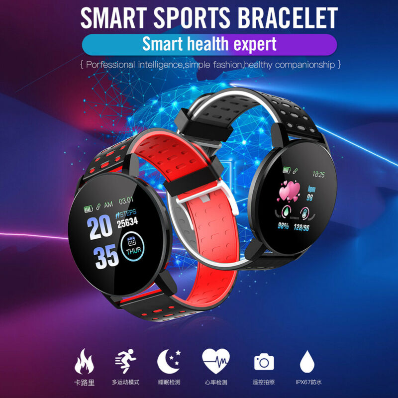 119 Plus Smart Horloge Armband Mannen Vrouwen Kids Activiteit Tracker Stappenteller Stappenteller Fitbit Sport Horloge Voor Android ios