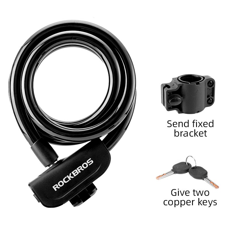 ROCKBROS Bicycle Lock MTB Road Cycling Portable Safety Anti-theft Cable Lock For Electric Motorcycle Scooter Bike Accessories: RKS515-BK