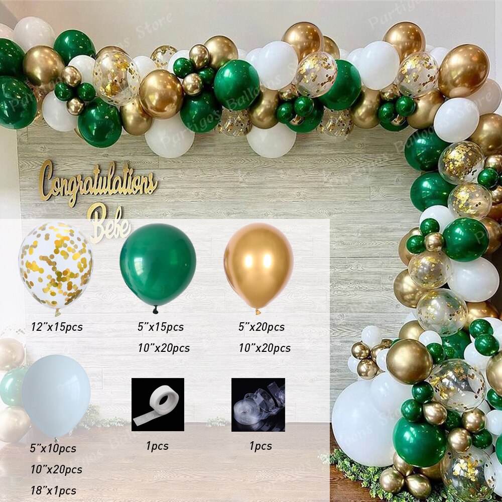 Guirnalda de Globos de Oro Verde, arco de confeti dorado, blanco, para de cumpleaños, boda, Día de San Valentín, aniversario, decoración, 123 piezas: Default Title