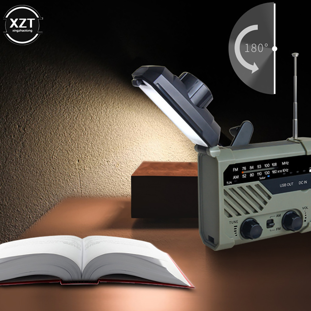 Emergency AM FM Radio Hand Crank Battery Operated Solar Radio With LED Flashlight Desk Lamp 2000mAh Charger SOS Alert