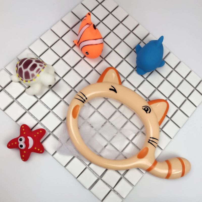 Leuke Cartoon Dier Kat Vissen Netto Baby Baden Tijd Water Zwembad Speelgoed Voor Kids Kinderen