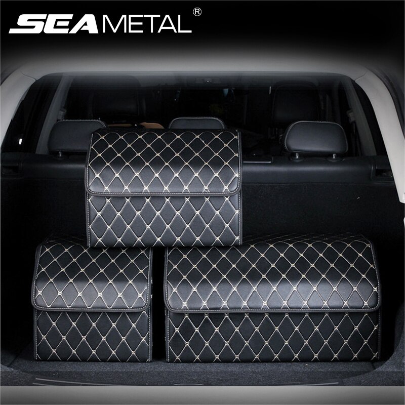 Caja de almacenamiento de maletero de coche, organizador de cuero resistente al agua, multiusos, desmontable, portátil, para todos los coches