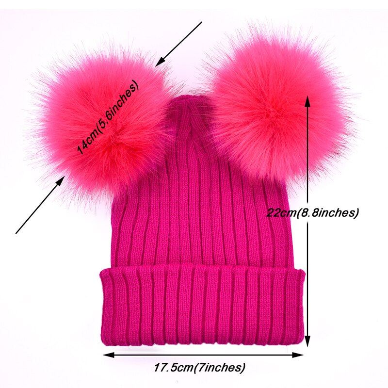 Gorro con pompón de pelo para niña y mujer, 2 pompones, sombreros de invierno de mujer, gorro de lana tejida de algodón, gorra gruesa de mujer