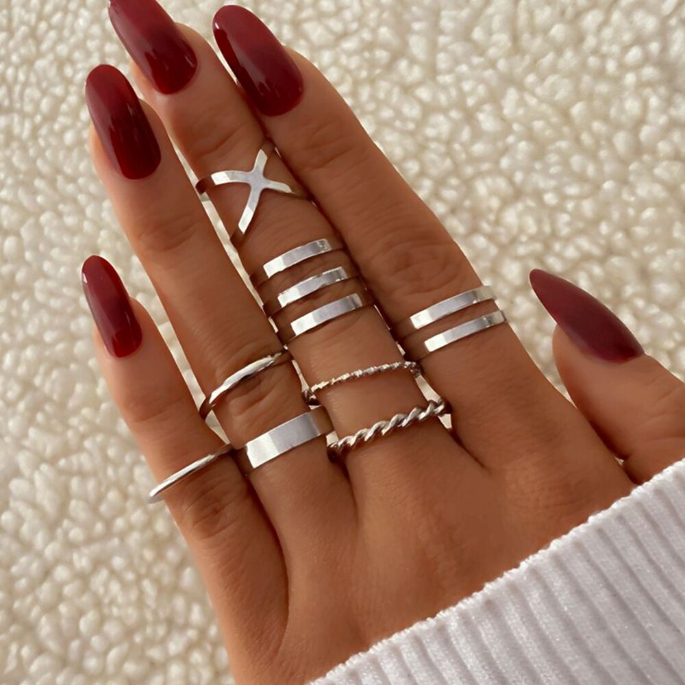 IFMIA 6 sztuk/zestaw Punk Ring Finger minimalistyczny gładkie złoto/czarny geometryczne metalowe pierścionki dla kobiet dziewczyn Party biżuteria Bijoux Femme: IF1570000733-2