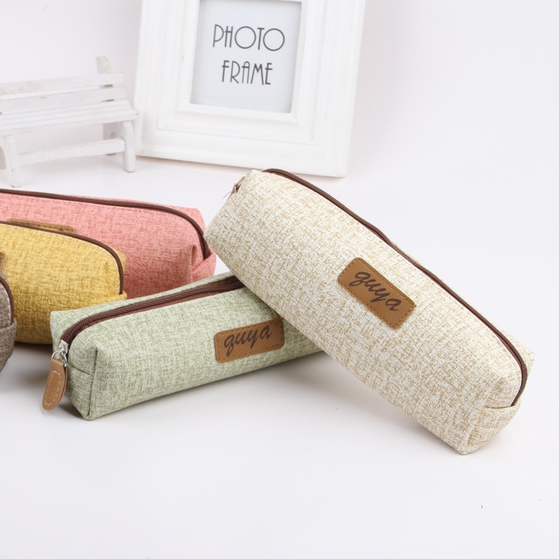 Eenvoudige Effen Kleur Etui Imitatie Schors Pu Waterdichte Etui Student School Etui Briefpapier Case Opbergtas