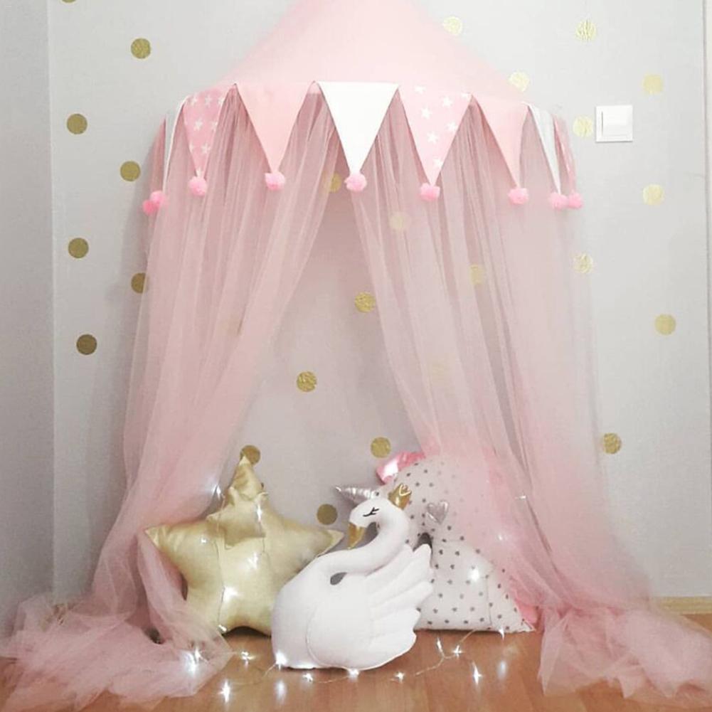 Roze Baby Kids Bed Luifel Klamboe Lezen Hoek Layout Half Moon Spel Huis Bed Kasteel Tent Room Decor Voor meisjes Jongens