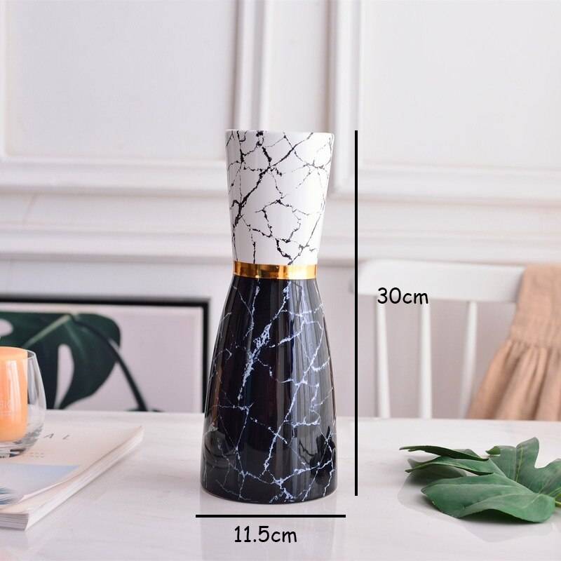nordisch Moderne Weiß Schwarz Marmor aufbringen Vase Gold Rand Handwerk Keramik Vermittlung Blume Vase Wohnzimmer Dekoration Zubehör: A-11.5x11.5x30cm