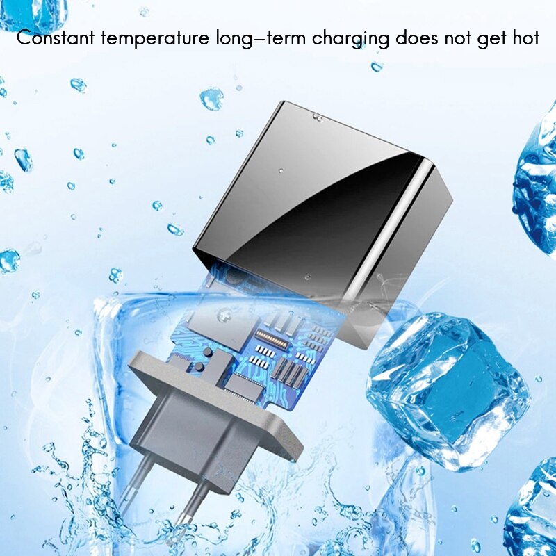 3 Port USB Phone Charger Led Display Eu Plug 5V3A Folding Charger for iPhone12/Ipad Etc