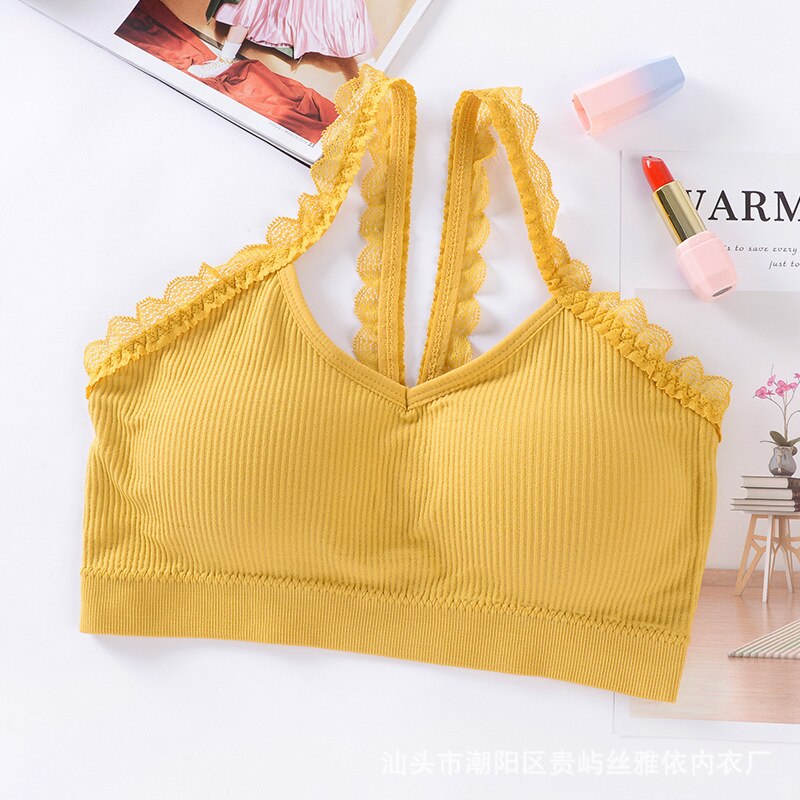 Vrouwen Katoenen Ondergoed Tube Top Beha Sexy Kant Top Vrouwen Sportbeha Naadloze Draad Sexy Lingerie Vrouwelijke Crop top Bralette: yellow