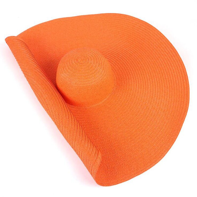 2022 Grote Zomer Hoeden 25Cm Rand Papier Stro Hoeden Cool Mooi Mooie Grote Strand Hoeden Heldere Kleuren Roll Zon hoeden Voor Vrouwen: orange