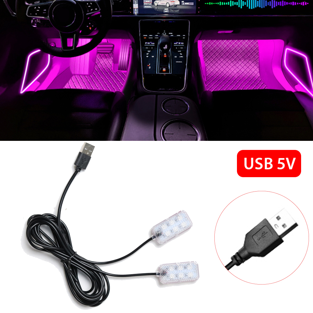 Auto Atmosphäre Led Fuß Licht USB Feuerzeug Umwelt Dekorative Lichter Auto Innen Umgebungs Lampen mit LED Rosa Licht: 3000 Karat Goldene