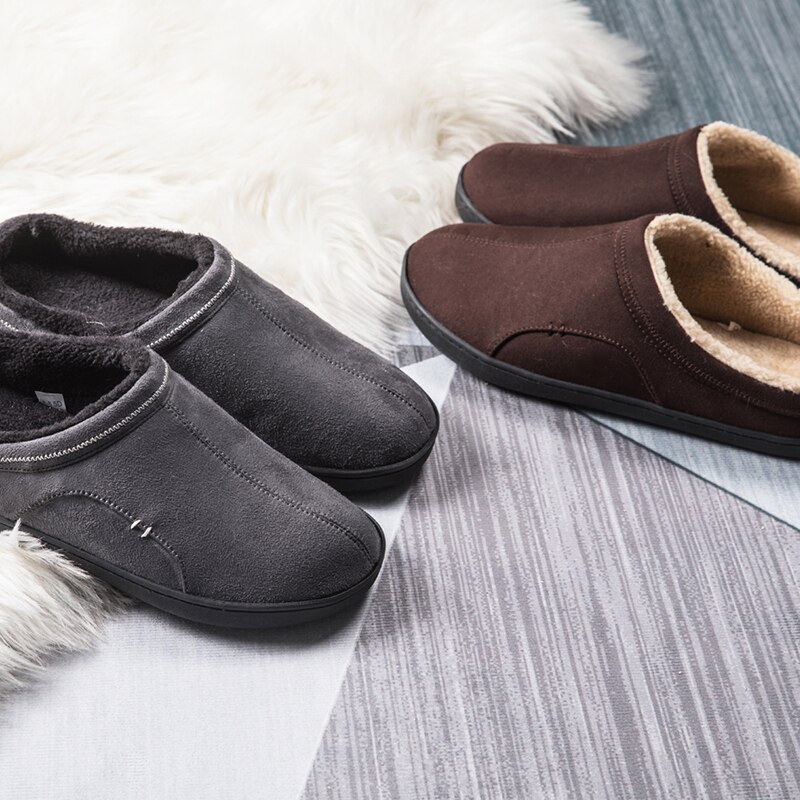 BOREE Classic Home Slippers for Men Winter Suede Short Plush Man Slippers Non Slip Bedroom Slipper Couple Soft Indoor Shoes Male