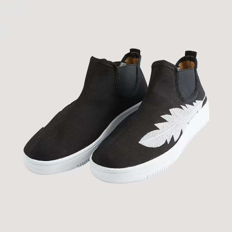 Heren Canvas Sneakers Kungfu Tai Chi Slip-On Flats Schoeisel Veer Borduren Artistieke Comfortabele Sport Casual Hoge Top Laarzen