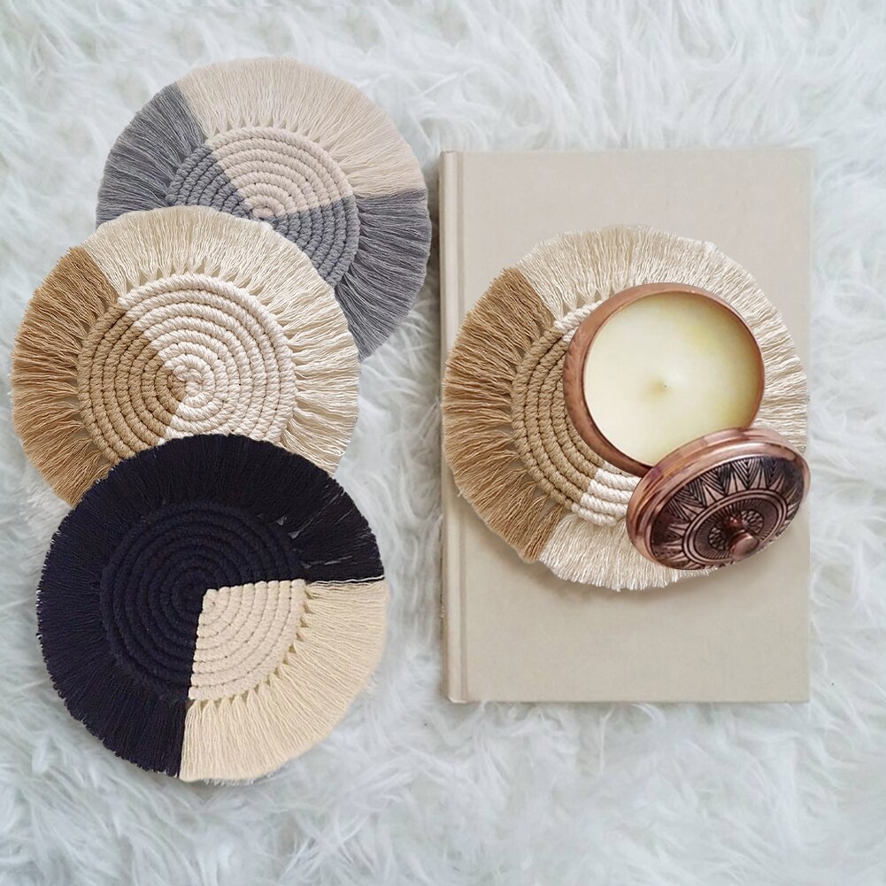 Boho Cup Coaster Handgeweven Katoen Touw Cup Pad Nordic Stijl Warmte Geïsoleerde Coaster Met Kwasten Voor Thuis Kantoor Tafel Boho decor