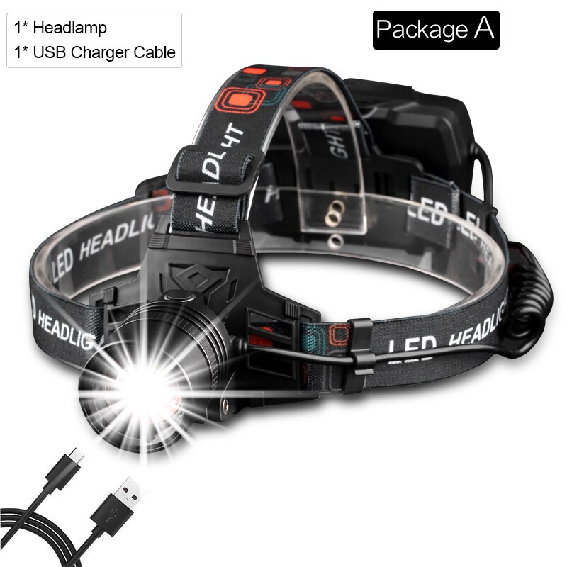 Helderste Usb Oplaadbare XHP50 Koplamp Hoge Krachtige Xhp70 Hoofd Lamp Fakkel Zoom Hoofd Licht Gebruik 3*18650 Batterijen: Package A