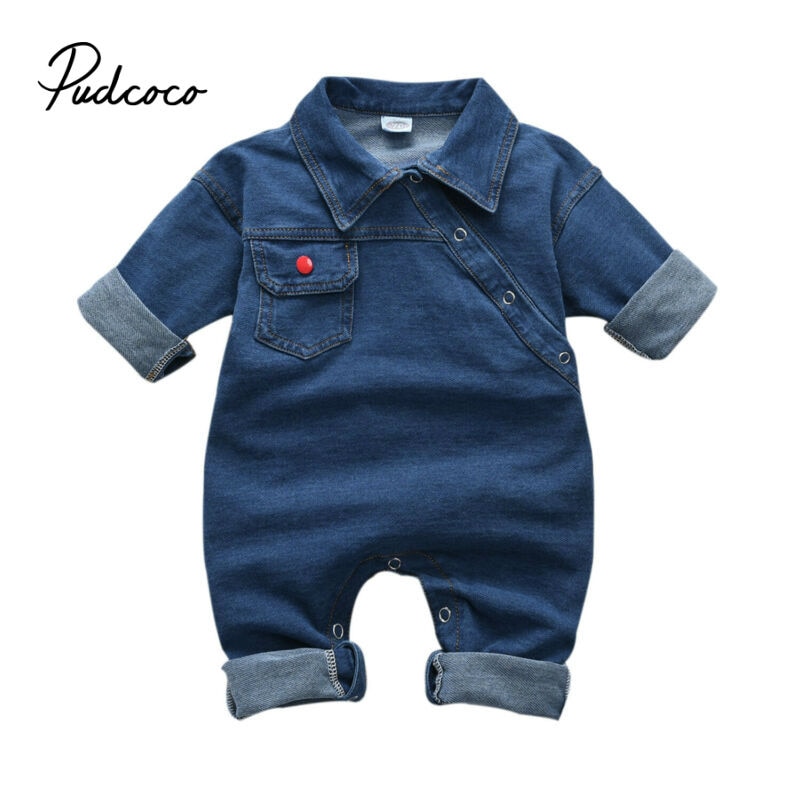 Pudcoco-barboteuse en Denim, vêtements longs pour bébés, filles et garçons, bleu, combinaison, Cool,