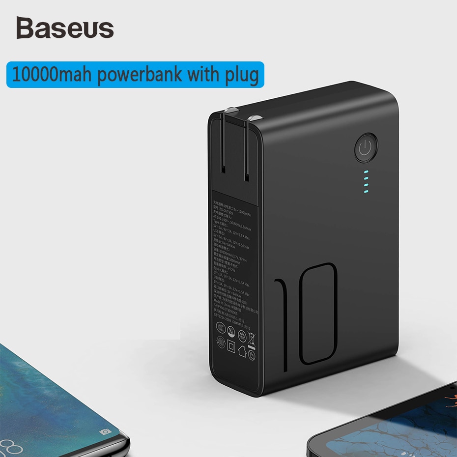 Baseus 10000 mah Power Bank Met Usb Plug 3A Type-C En Usb-uitgang Powerbank PD3.0 + QC3.0 Snelle oplader Voor iPhone Samsung Huawei