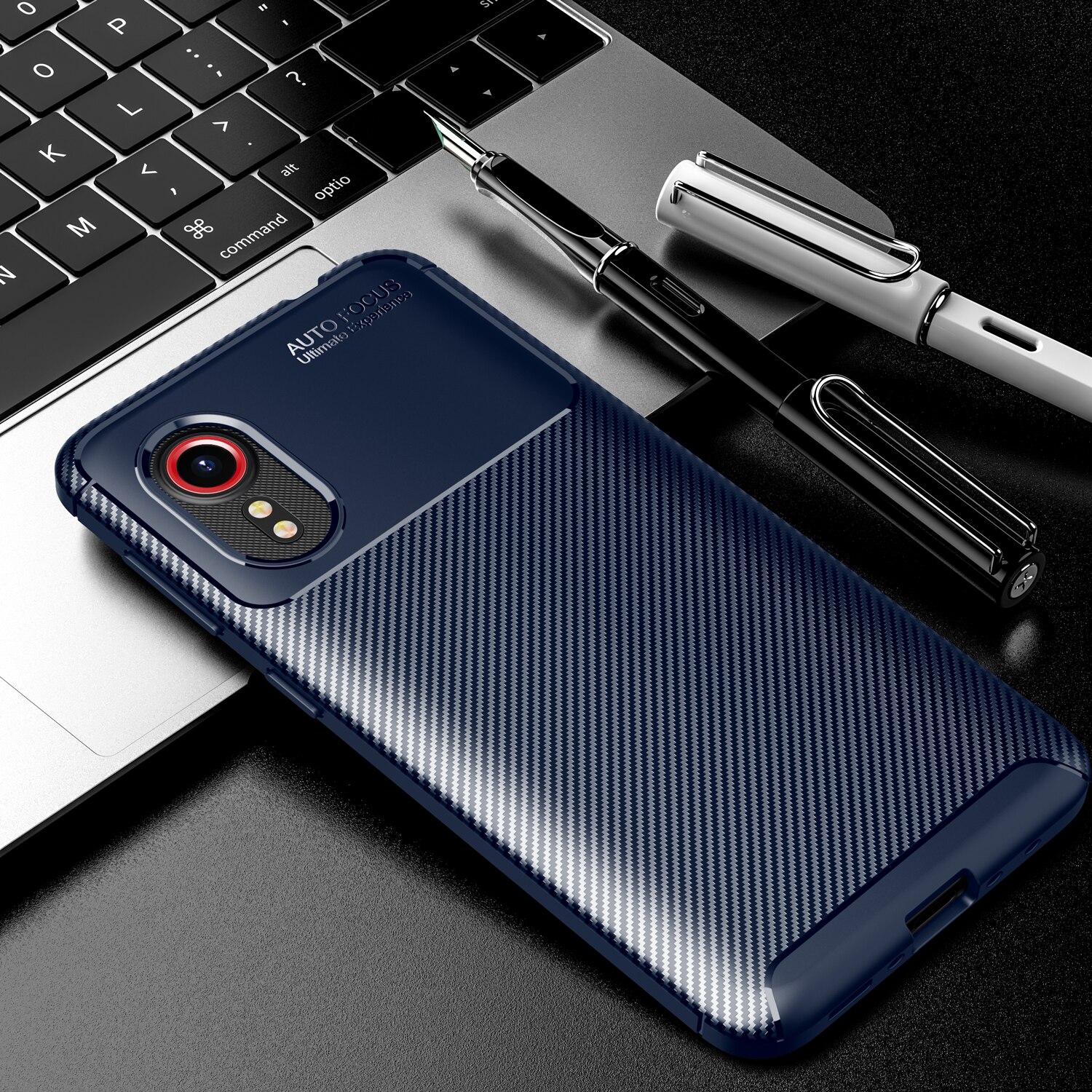 Case Voor Galaxy Xcover 5 Carbon Fiber Shockproof Soft Tpu Armor Cover Voor Samsung Galaxy Xcover5 SM-G525F: Navy Blue
