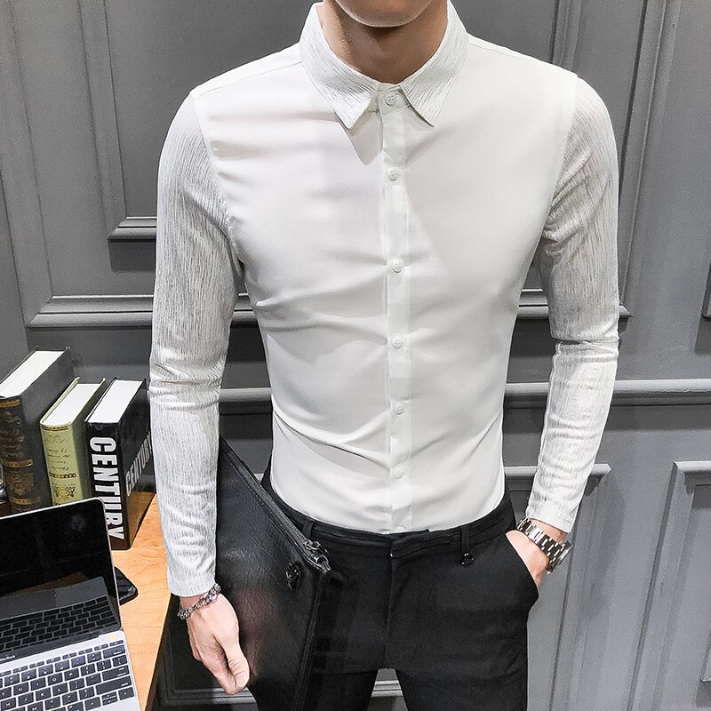 frühjahr Neue Shirt kleid alle spiel männer hemd langarm Patchwork solide herren Hemden lässig schlank passen prom Rauchen