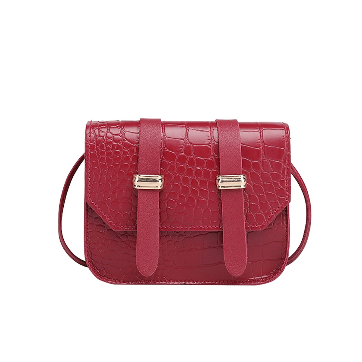 Moda feminina couro do plutônio crossbody mini cor sólida bolsa de ombro estilo casual ajustável fivela magnética saco de celular: Vermelho