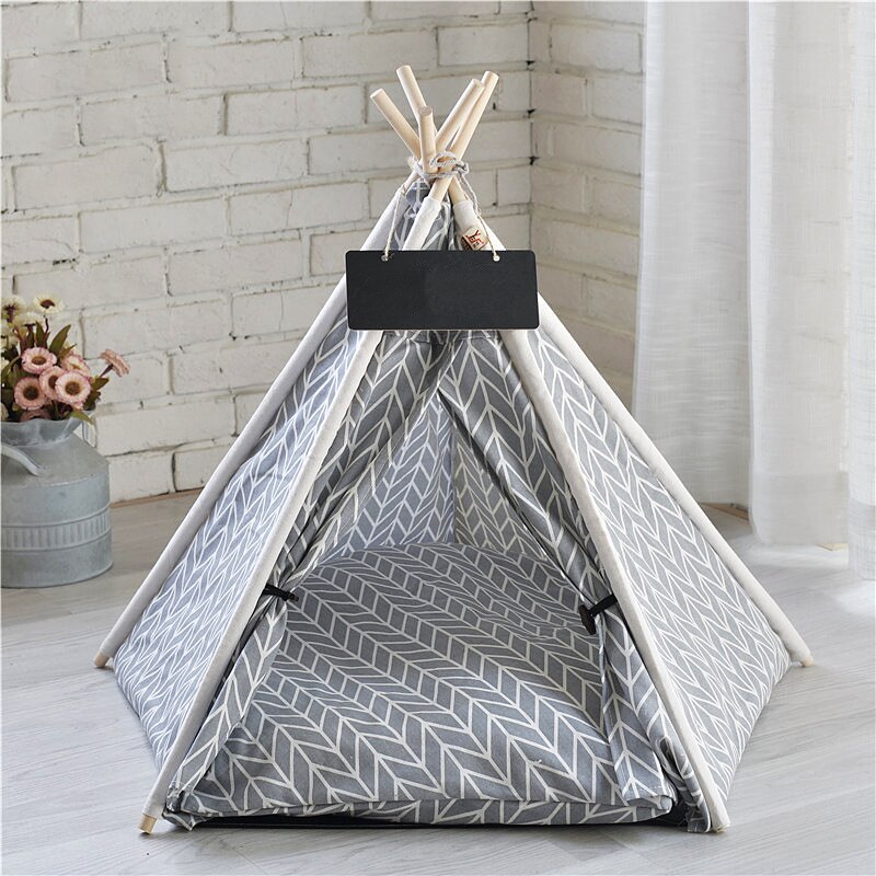 Portatile di Lino Tenda Pet Casa Del Cane gattino Casa Lavabile Teepee del Cucciolo del Gatto Indoor Outdoor Canili Portatile Teepee Cave con Zerbino: grey / 5 corner tent