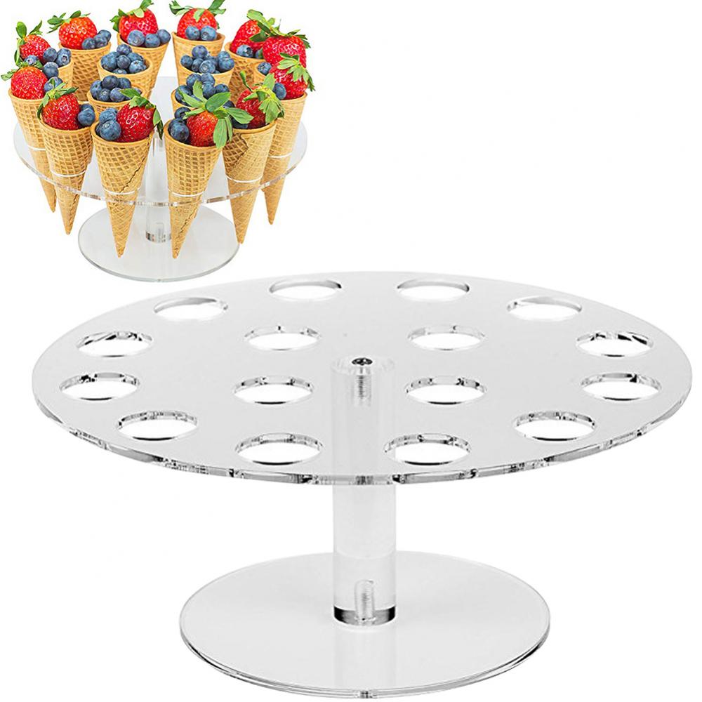 16-Hole Round Acrylic Ice Cream Cone Dessert Holder Display Stand Party Shelf Ice Cream Cone