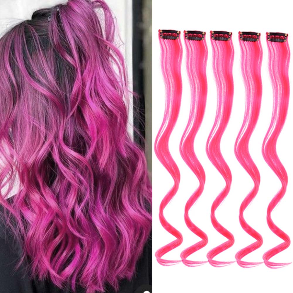 5 unids/set 18 pulgadas Clip de colores en extensiones de cabello largo rizado sintético resaltado postizos coloridos pelo de rayas para mujeres: #2