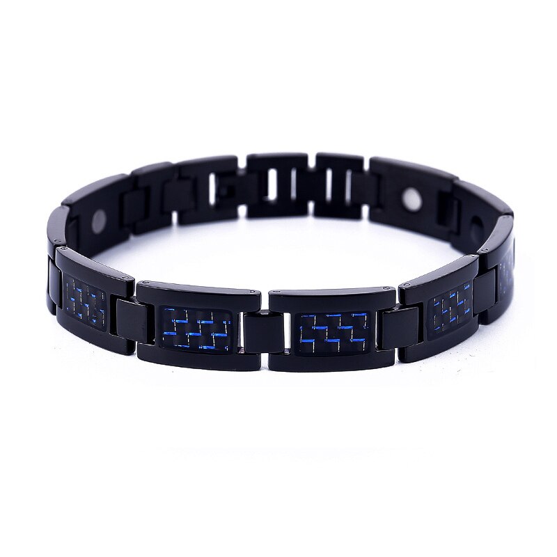 MNWT – Bracelet d'énergie saine pour homme, classique, en acier inoxydable, de , à maillons noirs, pour la magnétothérapie, pour père: Men Blue