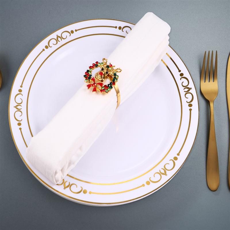 Anneaux de serviette avec tête de cerf de noël en alliage avec arbre de noël, porte-serviettes avec boucles, décorations de Table pour mariage et fête