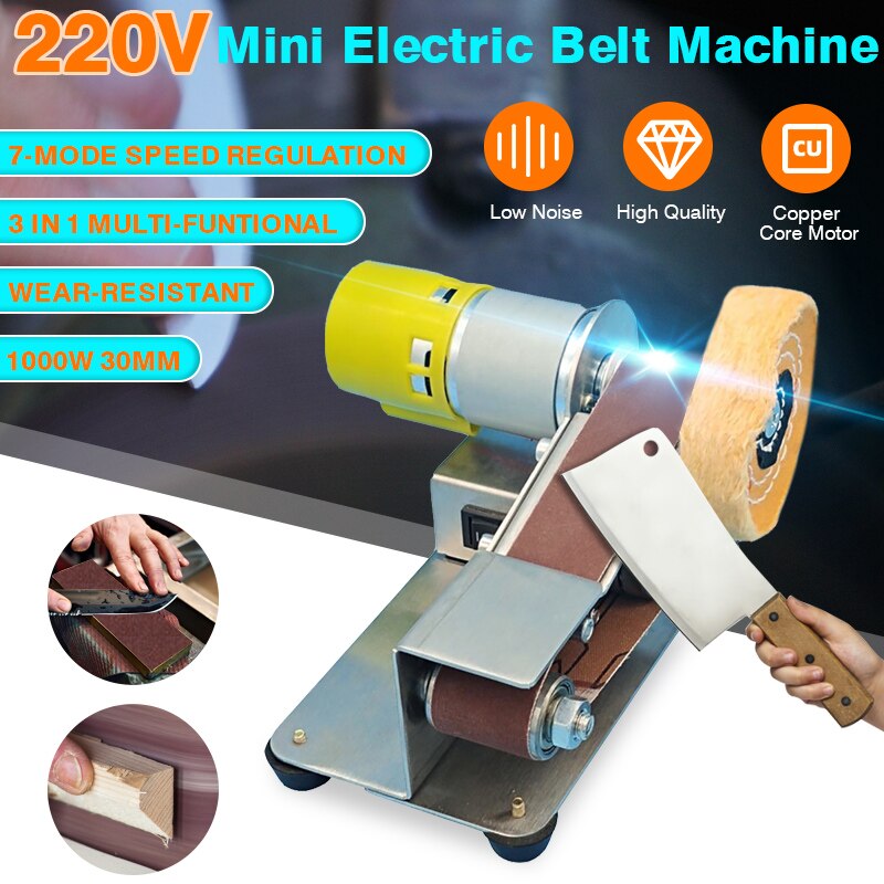 110V/220V Multifunctional Mini Electric Belt Sander DIY Polishing Grinding Machine Cutter Edges With 10PCS Belt Sharpener Tool