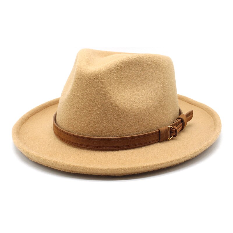 lidafish Wool Felt Fedoras Hats For Men Autumn Winter Trilby Cap Curved Brim Formal Jazz Dress Hat: Camel
