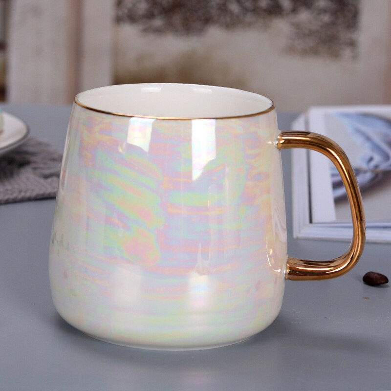 Pearl glaze gold handle mug coffee cup advanced mug rainbow glazed ceramic cup,simple Nordic teacup Drinkware: 01