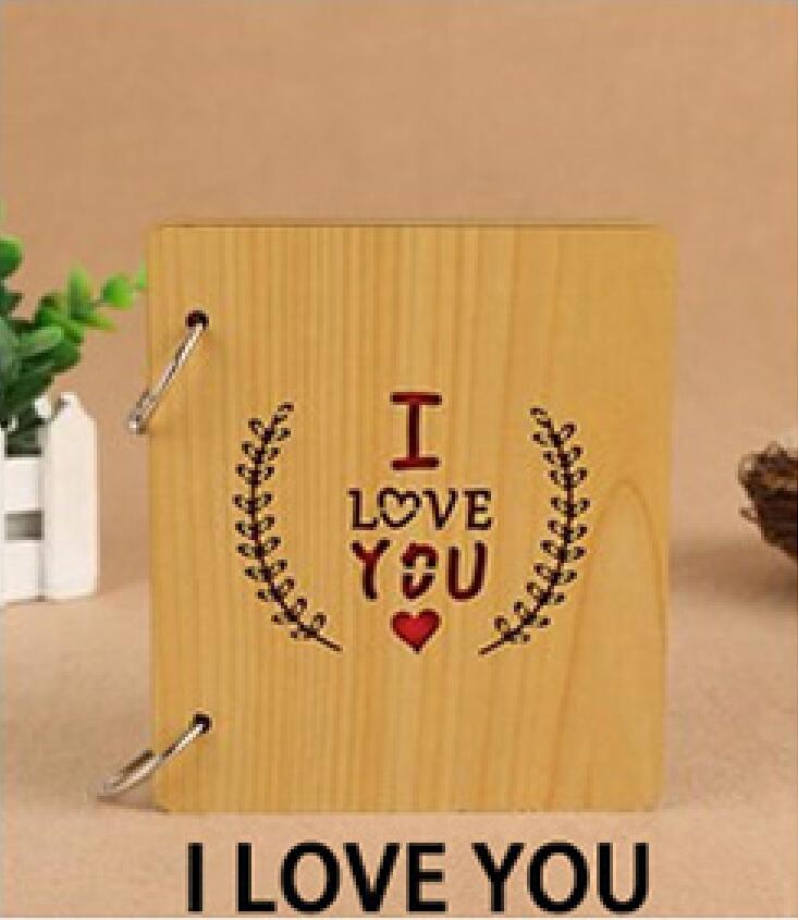 5 Inch DIY Red Wood Hollow Interleaf Photo Album Children Loose-Leaf Scrapbook Walnut Color Mini Memory Book Picture Storag: I LOVE YOU-1