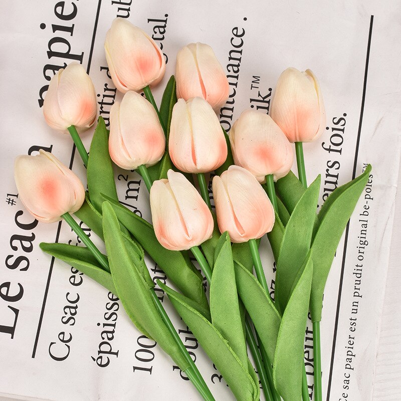 1PC 30cm Real Touch PU Tulips Artificial Flowers for Home Garden Bedroom Decoration flores artificiales para decoracion hogar: Light Champagne