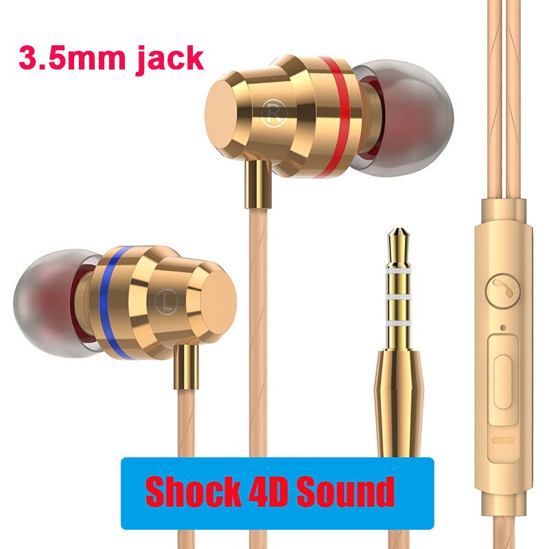 Metal Earphones Type C Headphones Bass Earphone 3.5mm Usb C Ear Buds auriculares fone de ouvido for Xiaomi Mi 10 Pro 9 huawei: 3.5mm gold