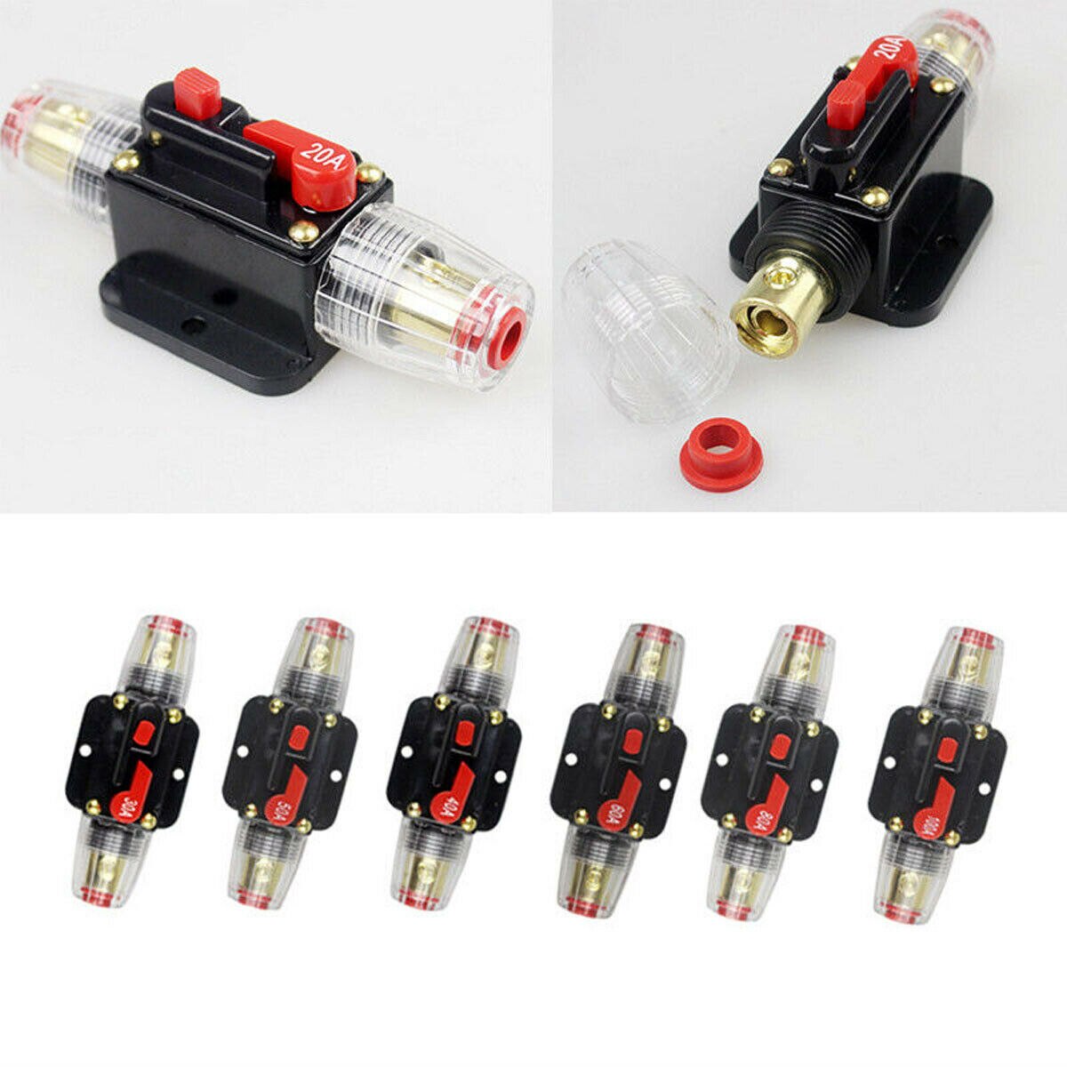 Disyuntor amplificador de Audio para camión y coche, soporte de fusibles, estéreo, Rearmable, Fusible 20A/30A/40A/50A/60A/80A/100A, DC 12V-24V