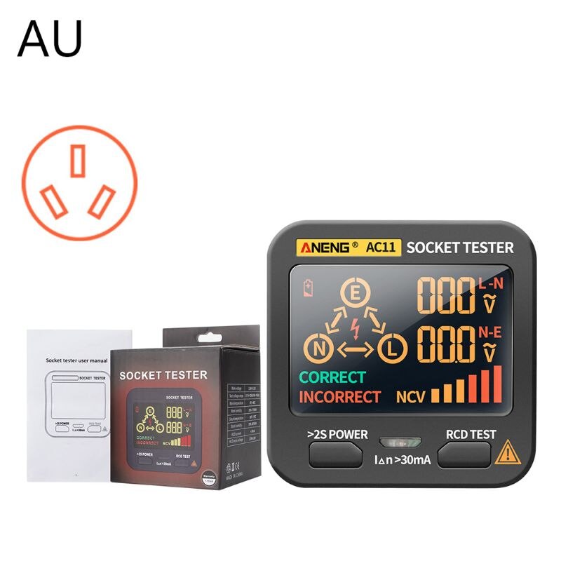 Digital Smart Socket Tester RCD Line Phase Check Detector US/UK/EU/AU/SA Plug: AU
