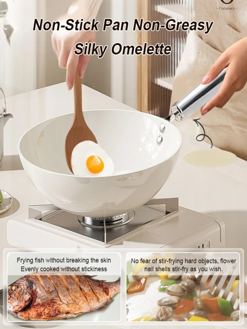 Husholdningsrørepanne finne jernpanne skallrørepanne nonstick keramisk glasert rørepanne