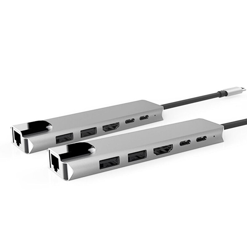 6 en 1 USB type C Hub Hdmi 4K USB C Hub vers Gigabit Ethernet Rj45 Lan adaptateur pour Macbook Pro Thunderbolt USB-C chargeur Port Silv